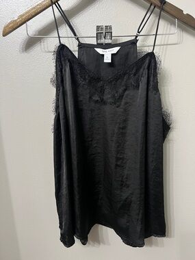 Nine West Black Satin Lace-Trim Slip Top